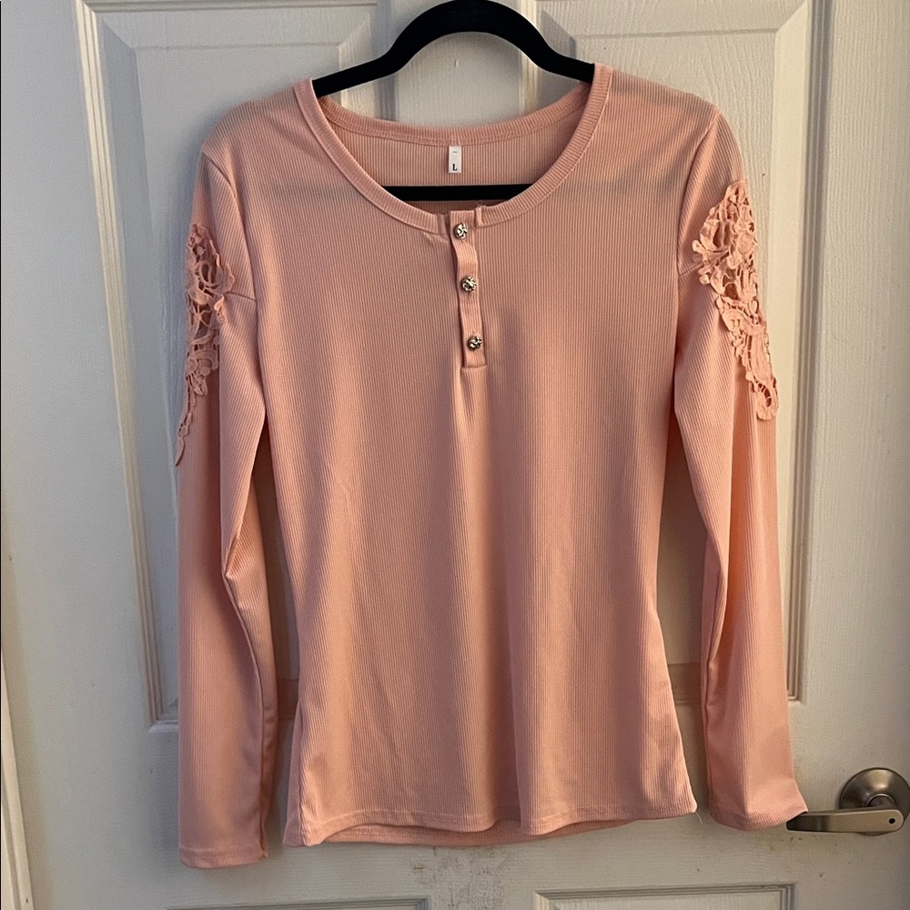 Blush Lace Sleeve Long Sleeve Top